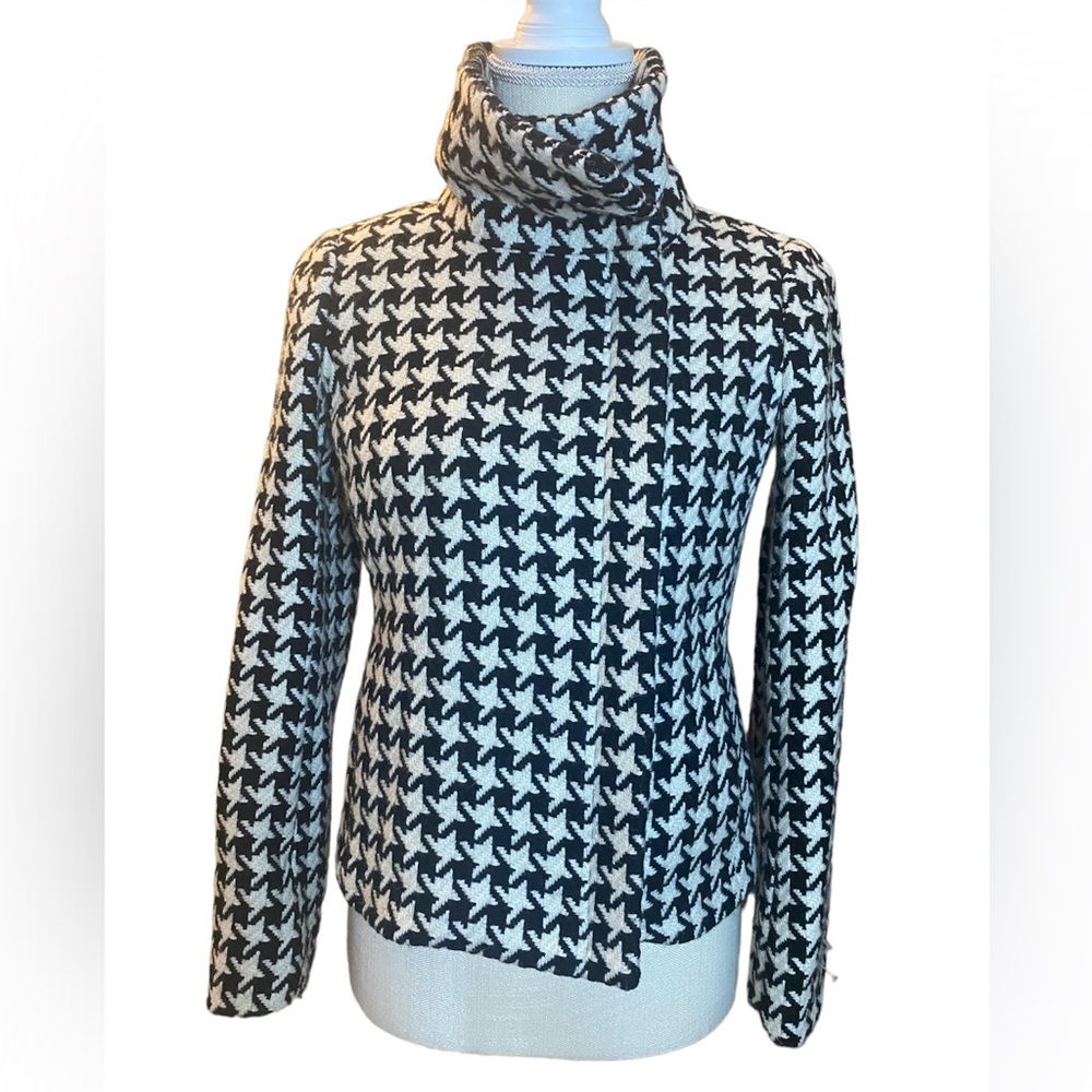 Talbots wool blend moto jacket houndstooth dogtooth Size 2